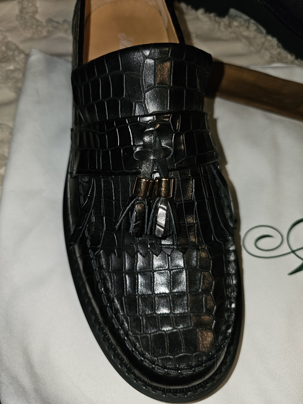 Marc Nolan Men’s Black Croc-Embossed Leather Loafers - Picture 4 of 12